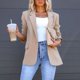 thumbnail image 1 of Women Fashion Blazer Solid Color Turndown Collar Long Sleeve Work Outwear Suit, 1 of 8