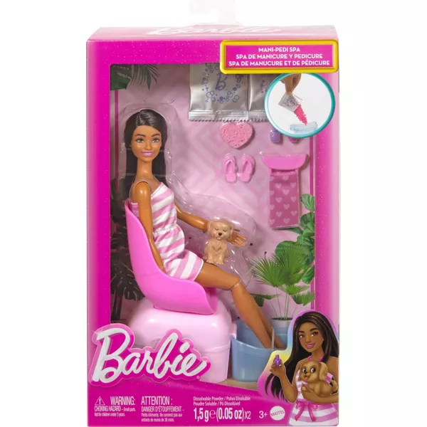 Barbie Mani-Pedi Spa Playset with Brunette 11" Fashion Doll Puppy New with Tag