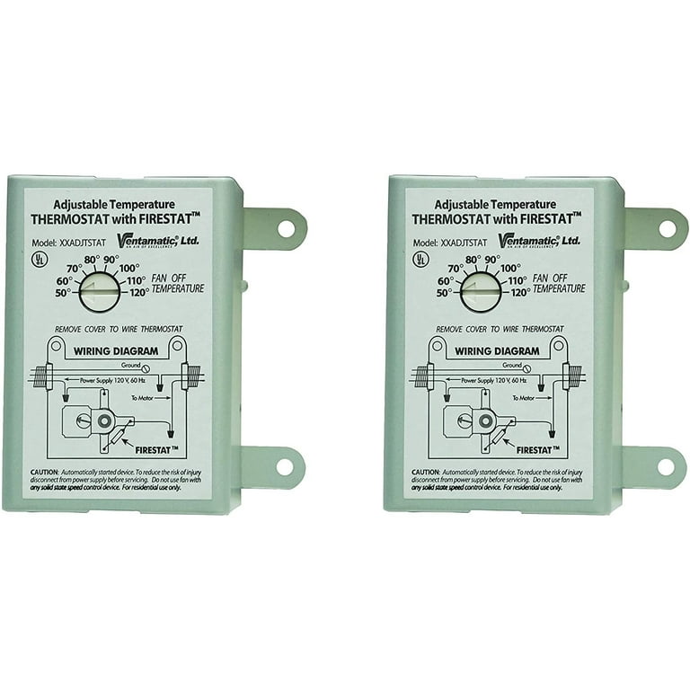 Ventamatic XXFIRESTAT 10-Amp Adjustable Programmable Thermostat with  Firestat for Power Attic Ventilators, Replacement Thermostat Pack of 2 -  Walmart.com