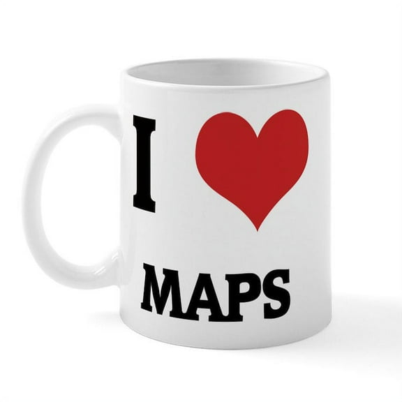 CafePress - I Love Maps Mug - 11 oz Ceramic Mug - Novelty Coffee Tea Cup