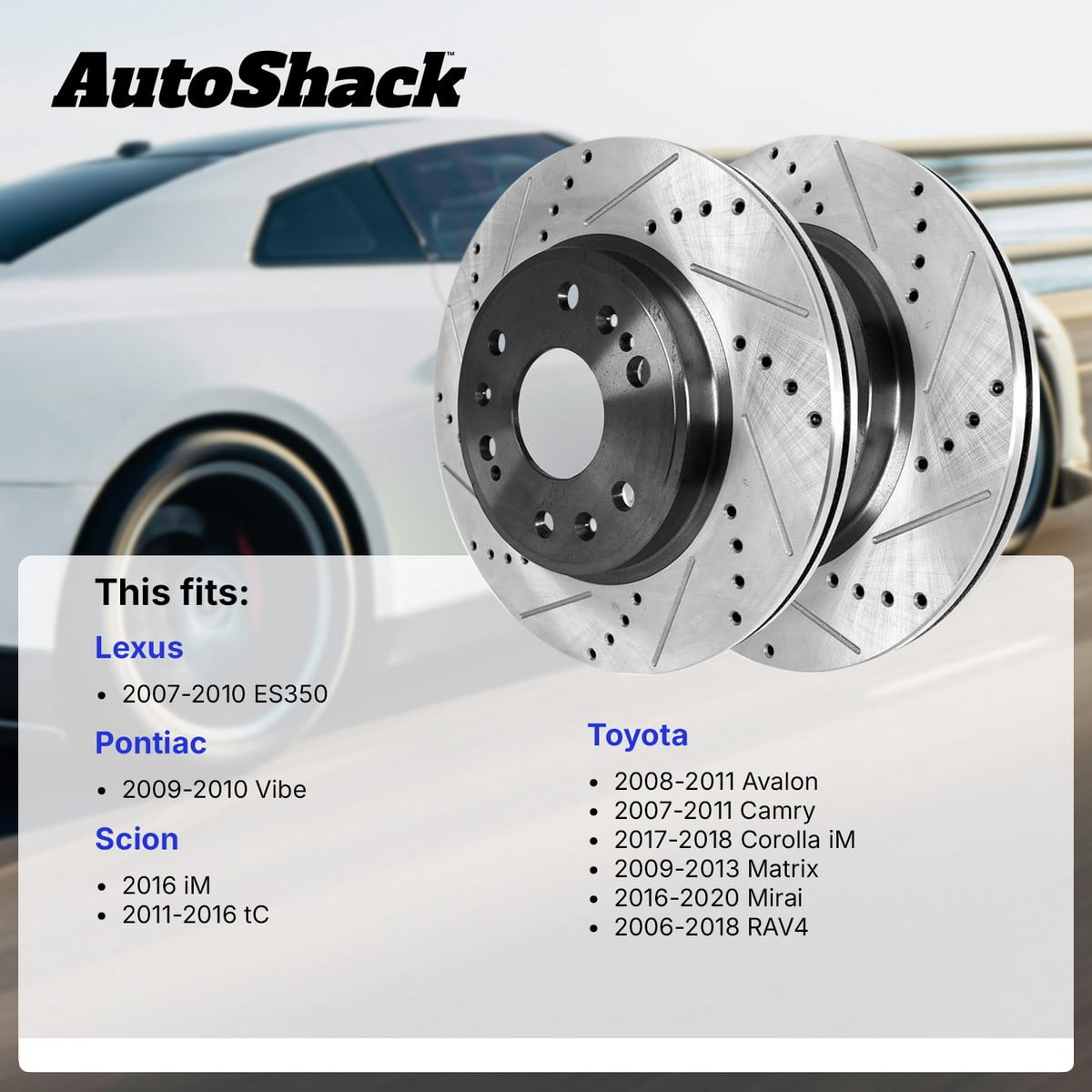 AutoShack Front Brake Rotors for Toyota & Lexus, Camry 2007-2017 RAV4 2006-2018 ES350 2007-2018, FWD AWD 4WD L4 2.4L 2.5L V6 3.5L - E-Coated Drilled & Slotted - ShadowGuard - 11.65" (296 mm), 5-Lug