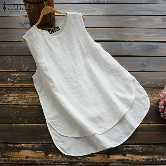 Njoeus Tank Top for Women Casual Round Neck Tunic Tops Sleeveless Camisole Flowy Loose Shirts Cotton Blended Blouse Summer Clothes S-XXL