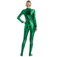 thumbnail image 2 of Eandarui Women's Shiny Metallic Unitard Turtleneck Long Sleeve Footed Zentai Suit Catsuit Dancewear Green XL, 2 of 5