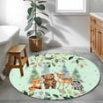 thumbnail image 5 of 3.3ft Washable Round Rug, Children's Day Non-Slip Circle Area Rug for Entryway Bedroom, Cartoon Animal Elephant Zebras Fox Giraffe Leaf Tree Green Indoor Accent Floor Mat for Home Decor, 5 of 9