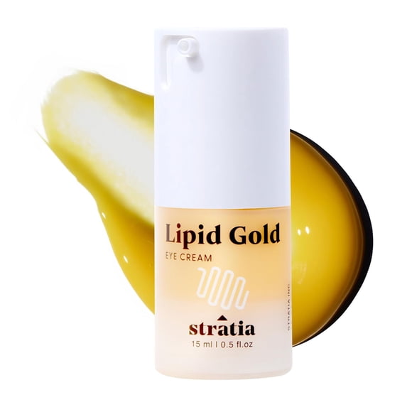 Stratia Lipid Gold Crema hidratante para ojos y cuidado antienvejecimiento de la piel para ojeras, líneas finas, arrugas y abrillantador debajo de los ojos 0.5 fl. onz