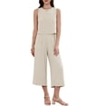 thumbnail image 2 of INSPIRE CHIC Pants Suits for Women Summer 2 Piece Outfits Sleeveless Crop Top Elastic Waist Wide Leg Pants Casual Sets L Khaki, 2 of 6