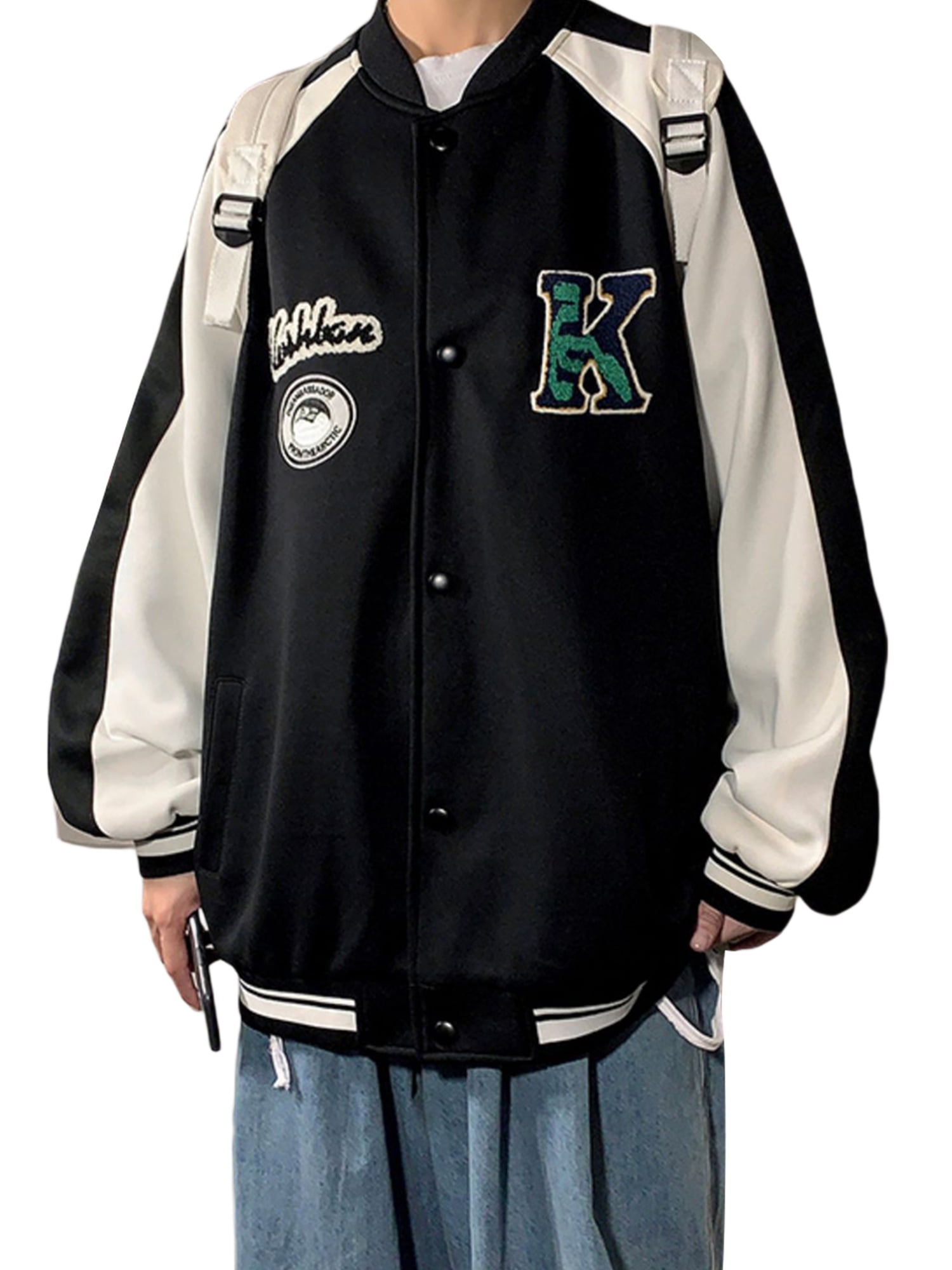 Women's Men’s Y2K Baseball Jacket Letter Bone Print Long Sleeve Button Down Oversized Unisex Biker Outwear Streetwear 