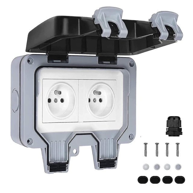 Toma de corriente impermeable doble para exteriores, IP66, enchufe de pared impermeable de 16 A