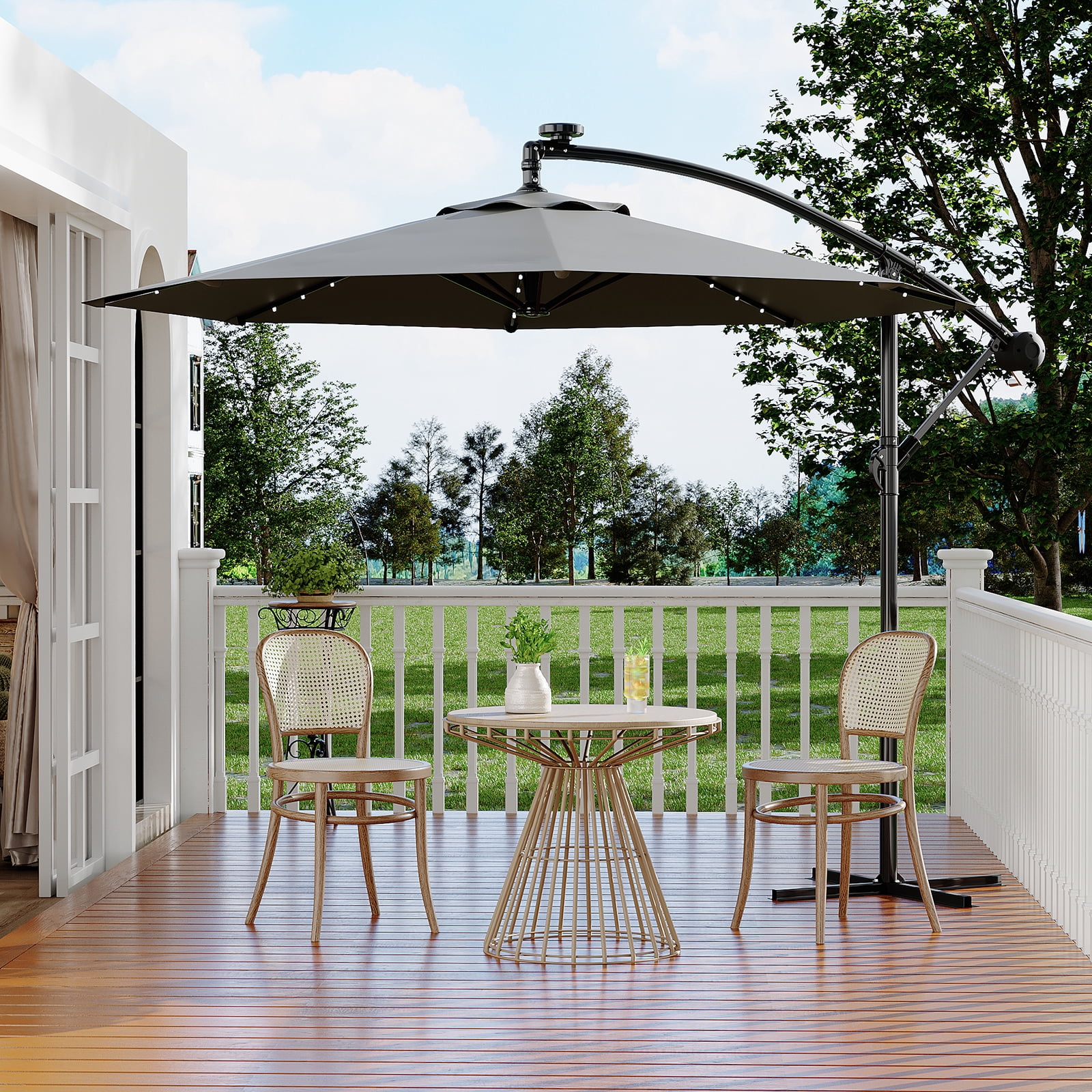 Wildbreak 10 ft Offset Hanging Market Patio Umbrella, with Solar LED, Easy Tilt Adjustment, Gray