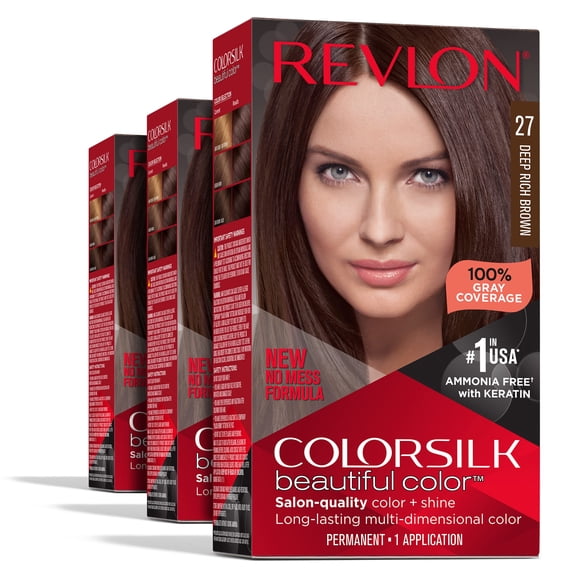 Revlon Colorsilk: A Trio of Luxurious Brown Shades, Enriched with Keratin and Amino Acids, 100% Gray Coverage, and Ammonia-Free, Perfect for Permanent Hair Color Dye - Pack of 3
