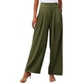 thumbnail image 1 of Pantalones palazzo anchos de color liso para mujer: cintura alta con cinturilla elástica, poliéster y spandex, pantalones largos informales con bolsillos laterales., 1 of 6