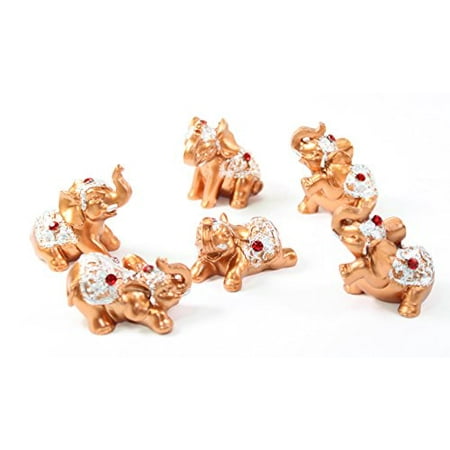 Set of 6 Gold Color Lucky Elephants Statues Feng Shui Figurine Home Decor Housewarming Birthday Congratulatory