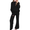 thumbnail image 3 of Womens 2 Piece Outfits Fall Lounge Set Oversized Chunky Knit Sweater Top Wide Leg Pants Loungewear Clothes Black S, 3 of 7