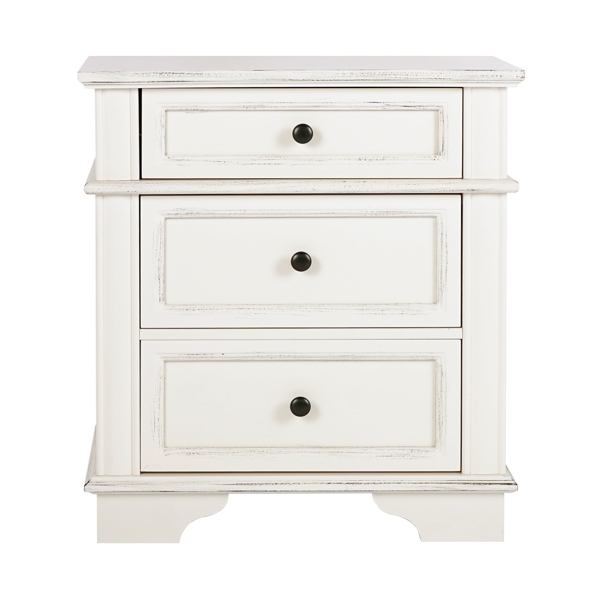 Zimtown Nightstand with Charging Station for Bedroom, Solid Wood End Side Table with 3 Drawer, Antique White
