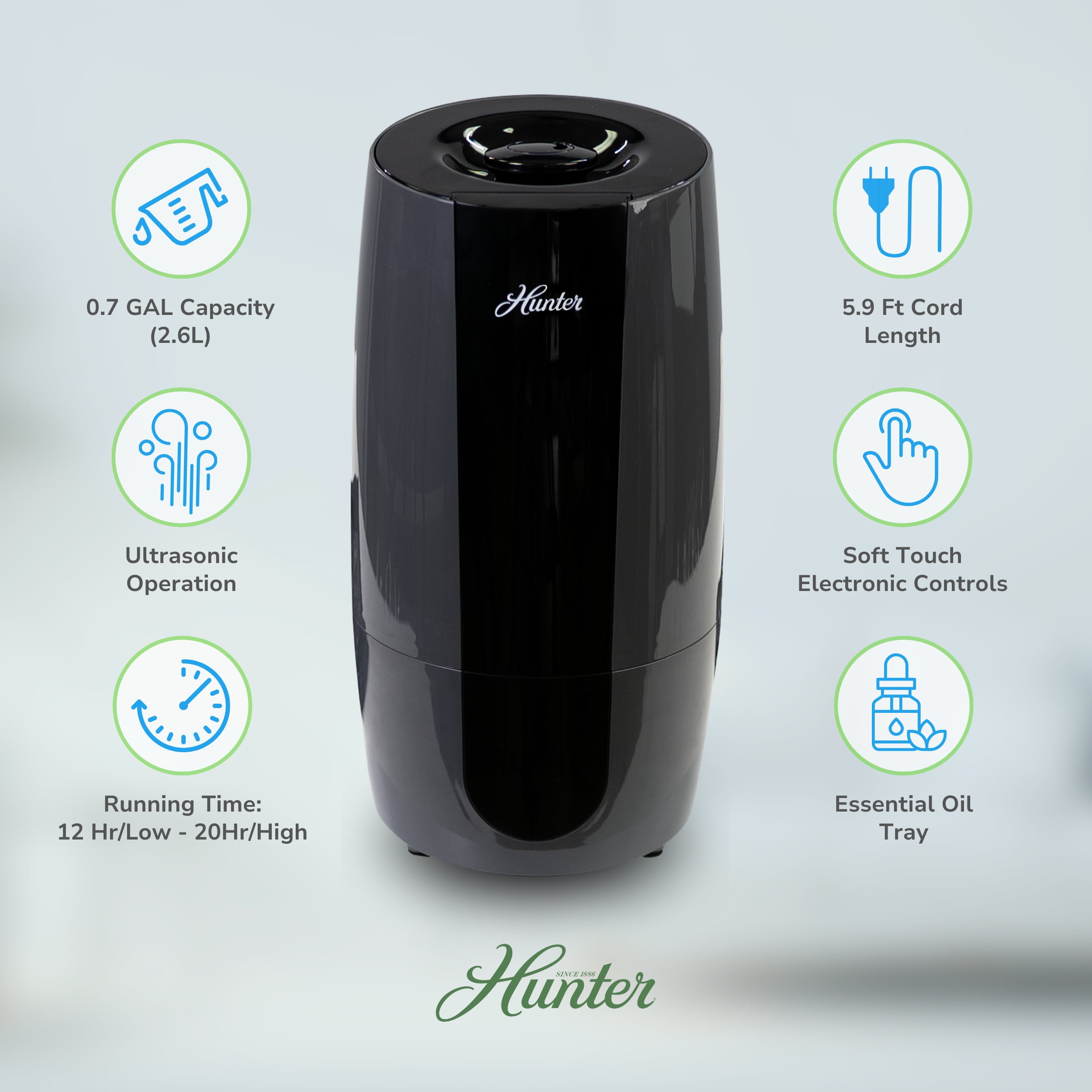 Hunter HHU400 Aspire Cool Mist 0.7 Gal Ultrasonic Humidifier, Graphite