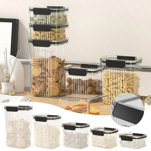Conjunto de 3 recipientes herméticos para almacenamiento de alimentos - tarros transparentes de plástico para cocina para harina, cereales, azúcar, aperitivos y comida seca