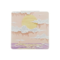 Unique Bargains 1 Pc Women Square Hand-drawn Makeup Mirror for Travel Vacation Orange Metal PU Glass