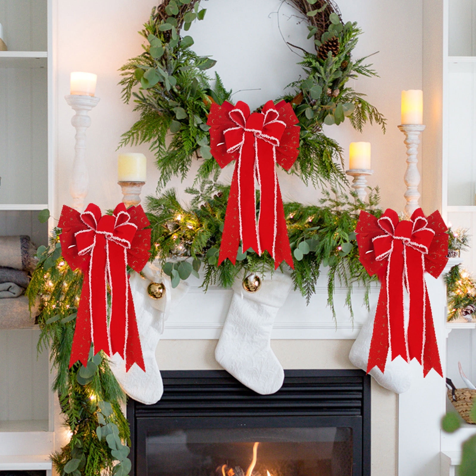 Tupukom Christmas Decorations Christmas Bow Christmas Tree Bows Wreath Bows Rustic Large Tree Topper Bow for Door Windows Xmas Home Wedding Decorations Indoor Outdoor