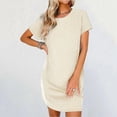 thumbnail image 2 of Laqbezok Ribbed Knit Pocket Dress, Casual Textured Vertical Short Sleeve Stripe Mini Dress, Slimming Round Neck Summer T-Shirt Dress, Solid Color Tunic Sun Dress, 2 of 7