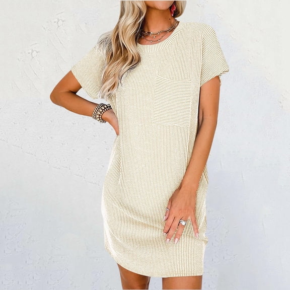 Women's Short Sleeve Bodycon Midi Dress - Summer Casual Slim Fit Knit Dress with Multiple Colors for Daily & Casual Wear