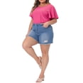 thumbnail image 2 of Agnes Orinda Women's Plus Size T-Shirt Crew Neck Loose Fit Ruffle Sleeve Summer Hollow Casual Blouses Tops 1X Hot Pink, 2 of 6