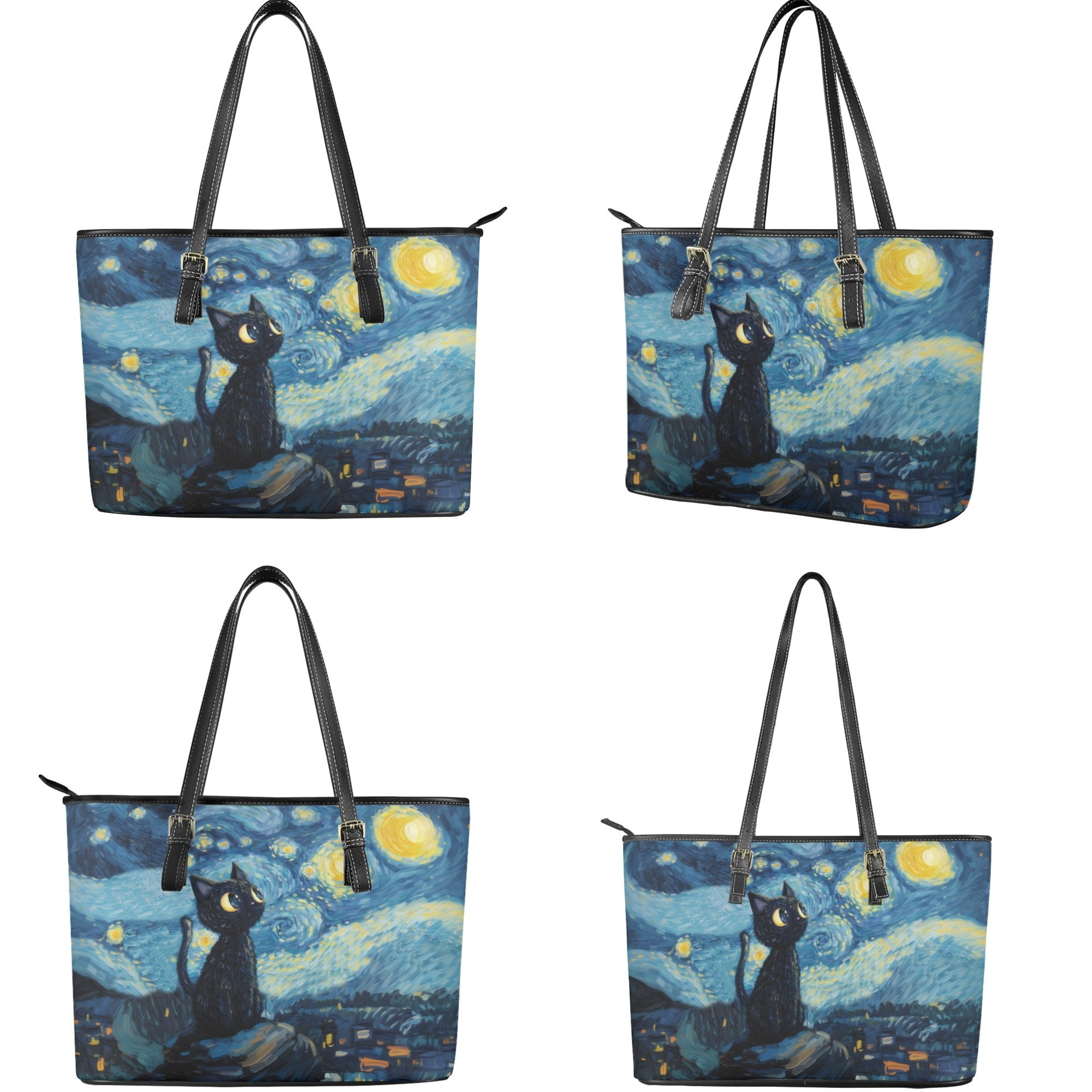 Kuiaobaty Cat Galaxy Print Satchel Purse for Women, Large Capacity Leather Shoulder Handbag with Adjustable Strap, Zipper Tote Handbag and Clutch Purse for Travel, Blue
