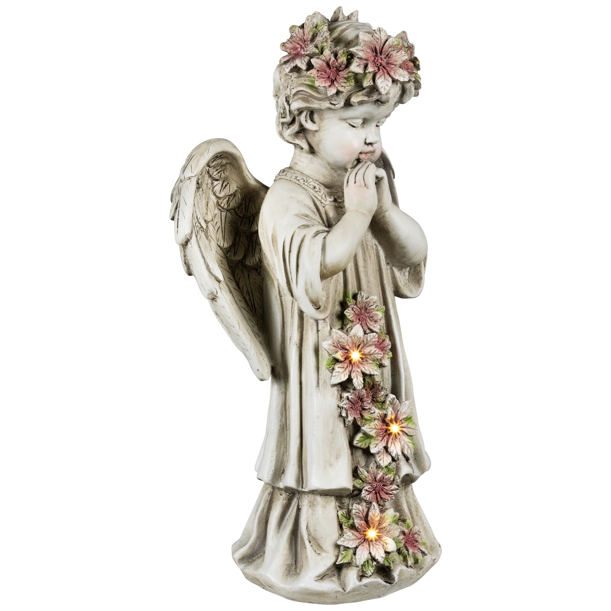 Northlight LED Lighted Praying Cherub with Flowers Statue - 16"