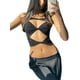 thumbnail image 2 of Camisola VISgogo con parte delantera torcida para mujer, sin mangas, con tiras finas y caladas VISgogo moda, 2 of 9