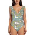 thumbnail image 2 of Yiaed Cute Farm Birds Print Women's Ruffled One Piece Swimsuit V Neck Swimwear Slimming Monokini for Woman-Large, 2 of 8