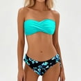 thumbnail image 2 of Womens Swimsuits Floral Print Bikini Set Two Piece Beach Strapless Pool Party Mint Green Womens Bathing Suits L, 2 of 3