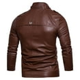 thumbnail image 7 of ZCFZJW Men Faux Leather Zip Up Jacket Stand Collar Long Sleeve Leather Motorcycle Jacket Lightweight Bomber Outwear PU Coat with Pockets Brown M, 7 of 7