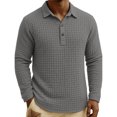 thumbnail image 2 of LWavelet Men's Waffle Texture Collar Button Polo - Long Sleeve Casual Everyday Top Gray 2XL, 2 of 7
