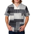 thumbnail image 2 of Domuza Men Scrub Top Plaid Stripe Graphics Short Sleeve V Neck Caregiver Uniform Relaxed Fit Soft Comfy Medical Scrub Tops with 3 Pockets White 5XL, 2 of 5