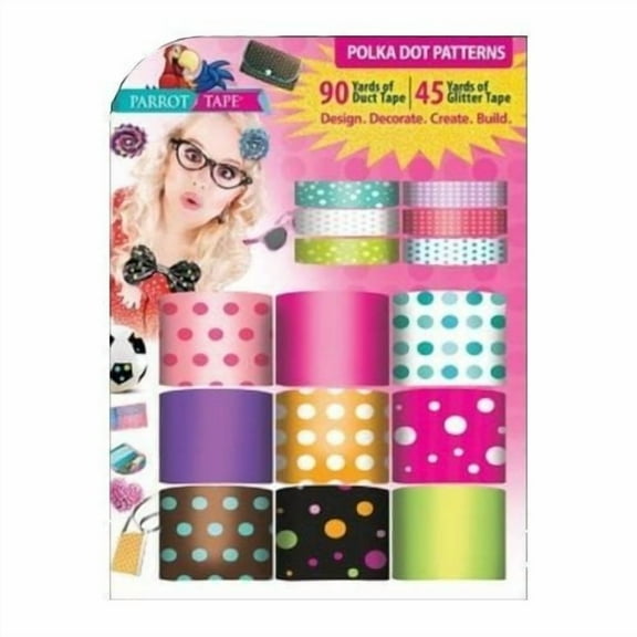 Parrot Tape- Duct Tape/Glitter Tape Combo Pack 15ct Polka Dot Patterns New