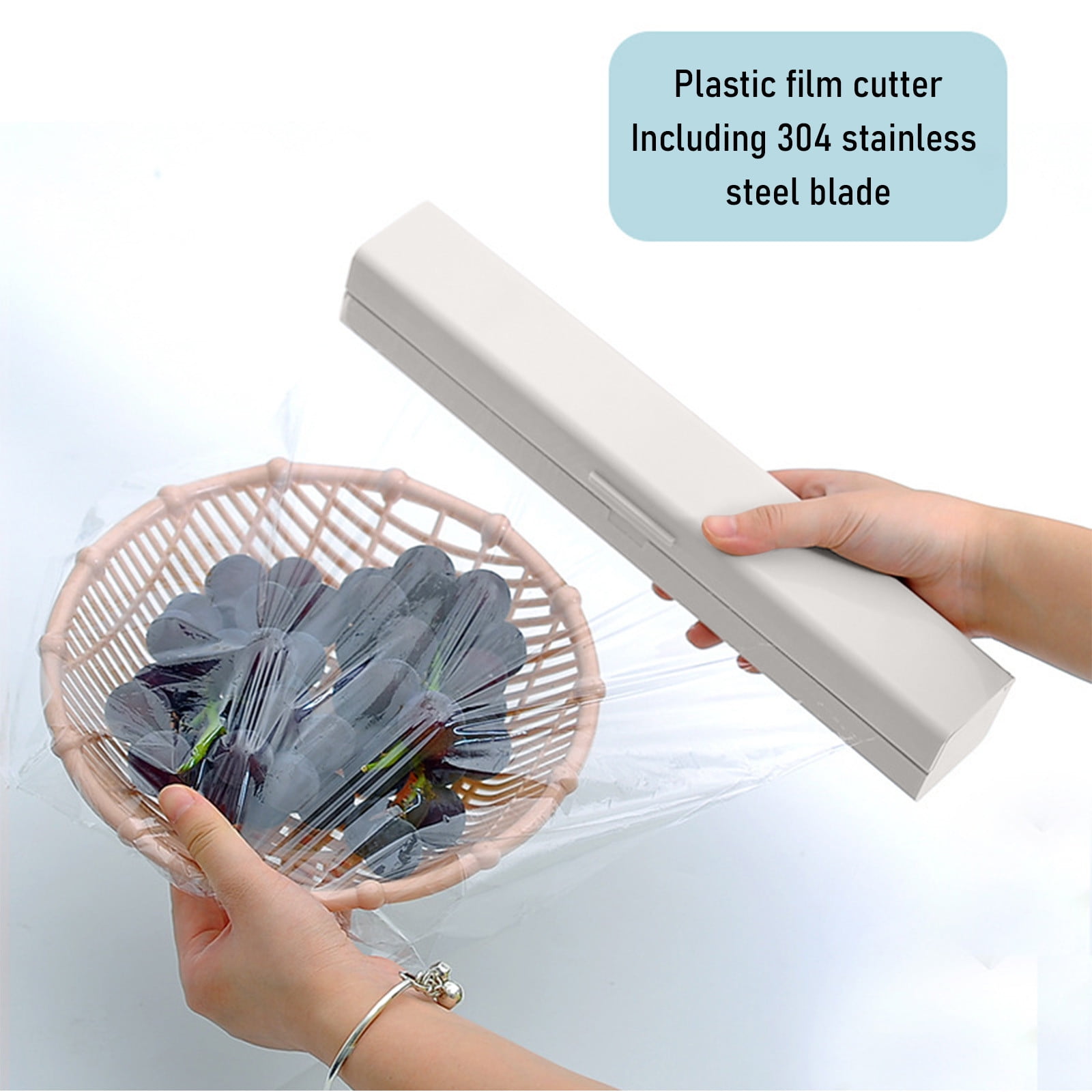 Plastic Wrap Dispenser with Cutter, Refillable Food Wrap and Aluminum Foil Dispenser, Multifunctional for Cling Film, Baking Paper, and Tin Foil, 1-Pack