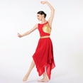 thumbnail image 6 of IDOPIP Women's Lyrical Dance Costume Sleeveless Cutout Metallic Patchwork Lyrical Dress L Red, 6 of 7