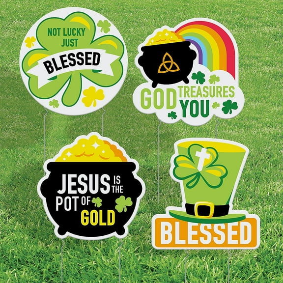 Fun Express Religious St. Patrick's Day Yard Signs - 4 Pc, 16" x 16"