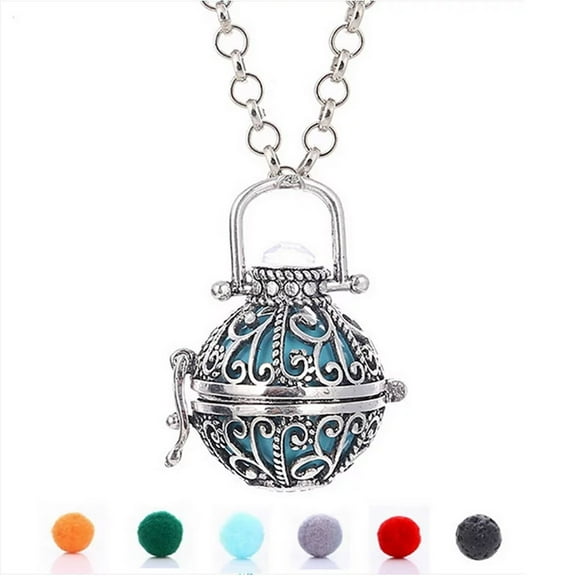 LNGOOR Aromatherapy Essential Oil Diffuser Necklace and Hollow Ball Locket Pendant Necklace with Lava Bead Stone for Women
