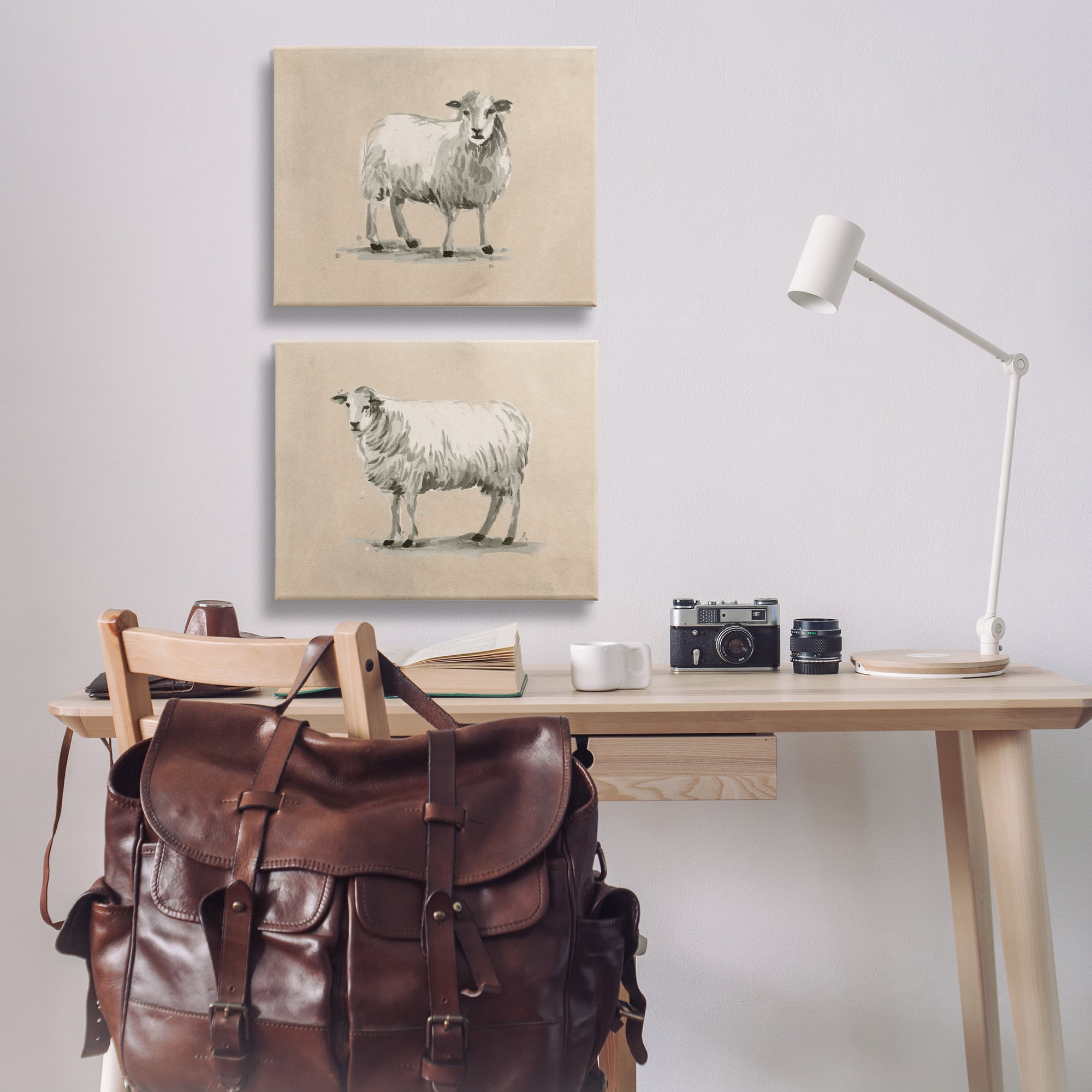 Stupell Industries Beige Sheep Portrait Animals Painting Wrapped Canvas Art Print Wall Art, 20 x 16, Set of 2
