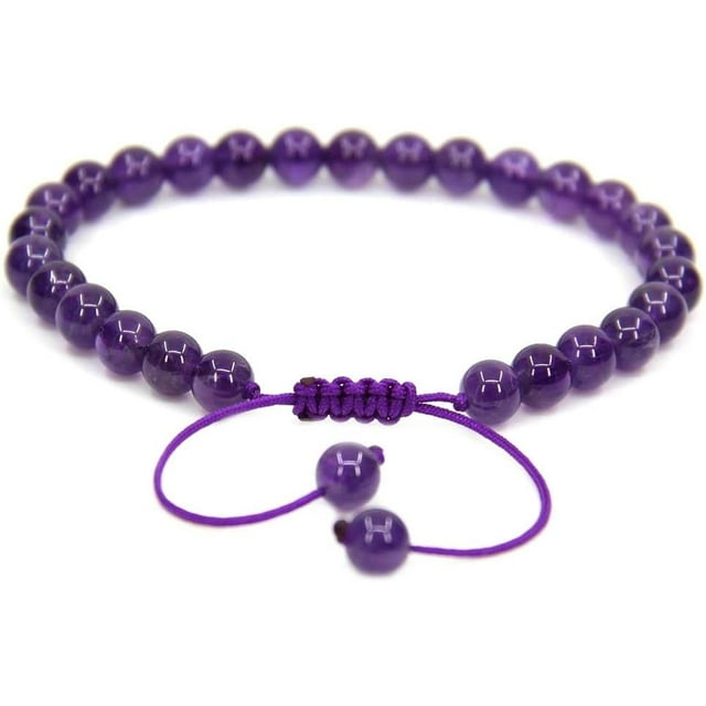 Bracelet Ajustable Perles Rondes 6mm Améthyste Naturelle 7 Pouces Unisexe