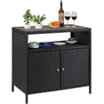 thumbnail image 3 of Bingirl Outdoor Rattan Storage Cabinet: Featuring Acacia Wood Countertop, Open Compartment, and 2 Doors, Perfect for Patio, Garden, Backyard, and Poolside (Black and Gray), 3 of 7