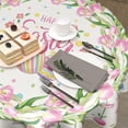 thumbnail image 5 of Floral Coloring Round Easter Tablecloth, Spring Pink Tulip Flower Table Cover Kitchen Dining Room Dinner Easter Eggs Tablecloth Party Decorations Stain Resistant Round 60", 5 of 6