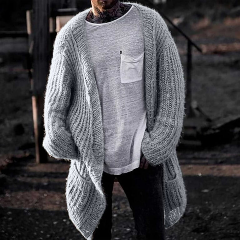 Cotonie Cardigan Sweaters for Men Solid Color Casual Button Knit Cardigan  Stand Collar Long Sleeve Sweater Jacket