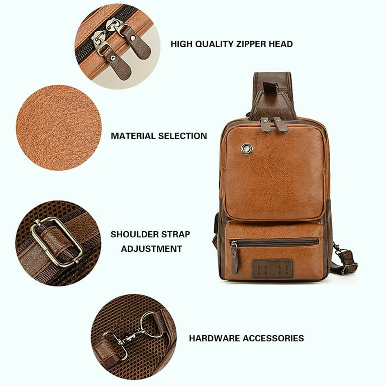 TERGAYEE Leather Sling Bag, Crossbody Shoulder Backpack for Men TERGAYEE Leather Sling Bag, Crossbody Shoulder Backpack for Men