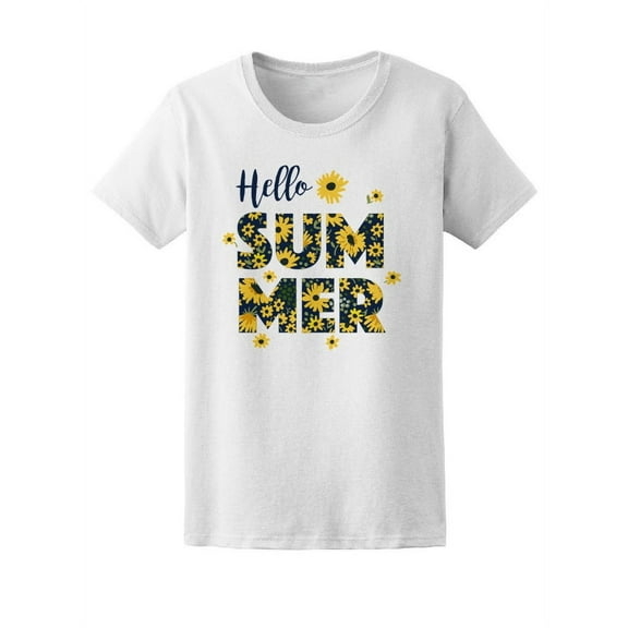 Hello Summer Cute Daisy Flowers T-Shirt Women -Image by Shutterstock, Female Medium