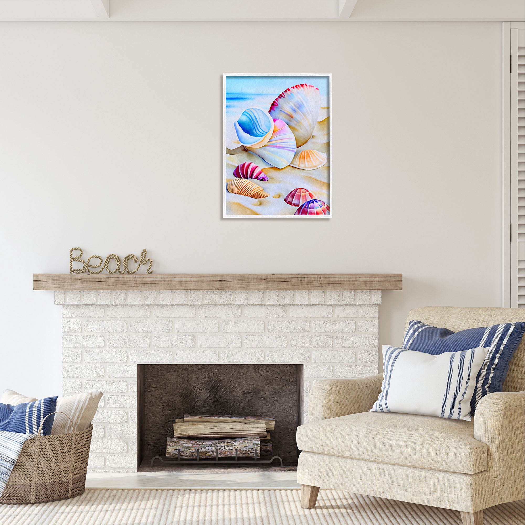 Stupell Industries Vibrant Seashells on Beach Nature Painting White Framed Art Print Wall Art, 24 x 30
