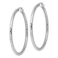 thumbnail image 2 of 925 Sterling Silver Rhodium Plated Diamond Cut Women's 3mm Tube Hoop Earrings | 55mm, 2 of 4