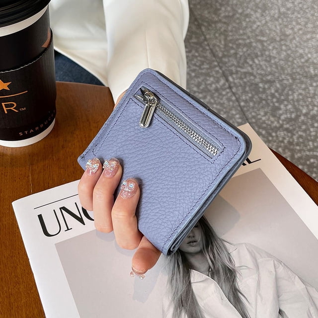 Cartera de cuero para mujer, billetera con clip, capa de piel de vaca, billetera de gran capacidad, bolso para tarjetas