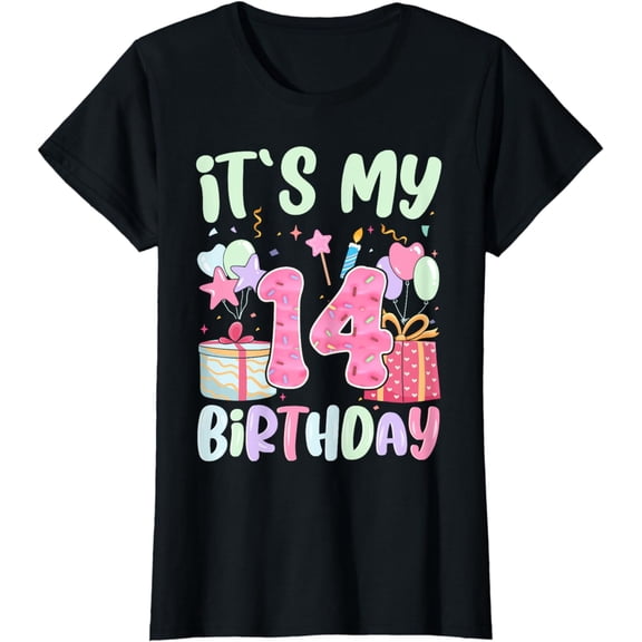 14th Birthday Shirt Girls 14 Year Old Donut Cake Birthday T-Shirt