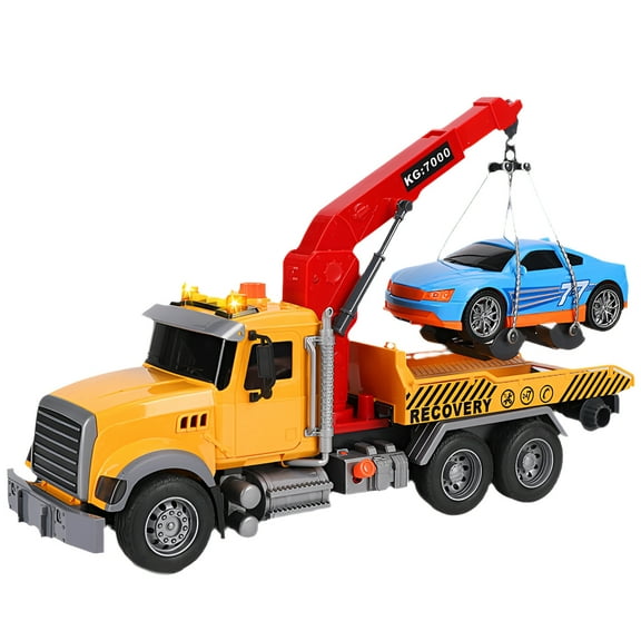 BESTSKY Tow Truck Toy,Play Fun Toys for 3 Year Old Boys,Low-Decibel Sound Powered Transport Truck Crane Toy,Rescue Crane